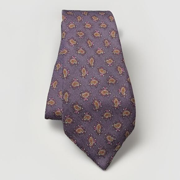 Wembley Tie Wool Silk Blend Purple Paisley Classic Pattern 3.5” x 59” - Picture 1 of 7